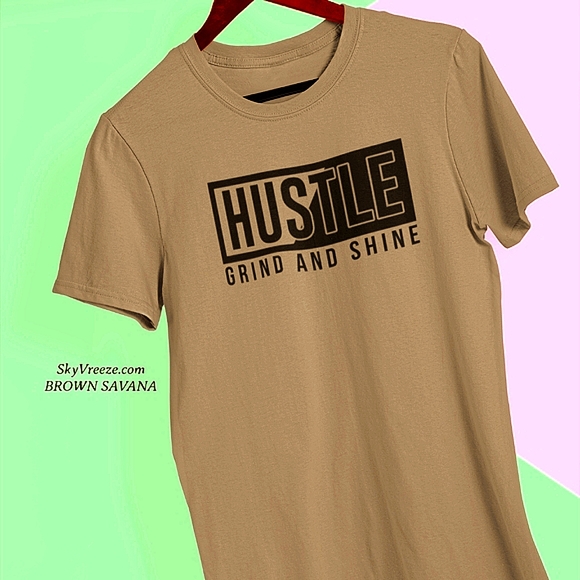 Mens Short Sleeve T-shirt - Hustle - color - Brown Savana. - Picture 1 of 1